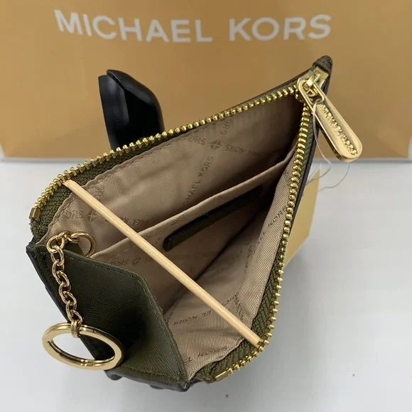 MICHAEL KORS LARGE EAST WEST CROSSBODY & Top Zip Coinpouch With ID Card OLIVE - Picture 13 of 16